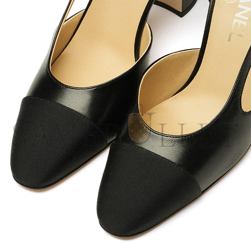 CHANEL SLINGBACKS GOATSKIN & GROSGRAIN BLACK G45509